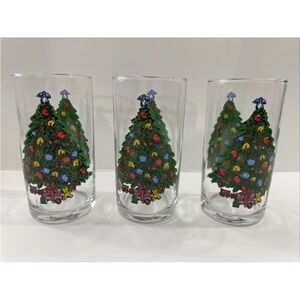 Set Of 3 Vintage Drinking Christmas Glasses Tumblers Christmas Tree Gifts Angel